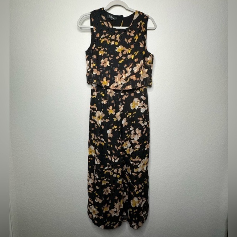 Lulu's Sleeveless Floral Overlay‎ Jumpsuit- Sz S
